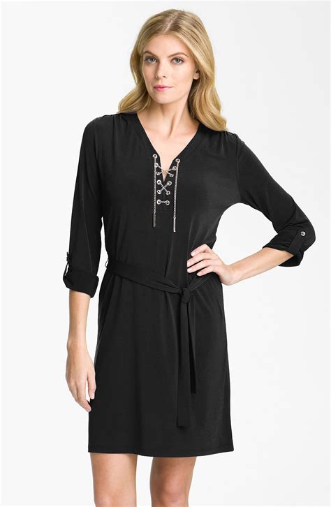 michael kors sleeves lace up dress|Michael Kors dresses outlet.